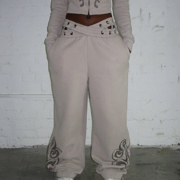Named Collective: Vendetta Lace up Oversized Sweatpants in Bone - Picture 4 of 4